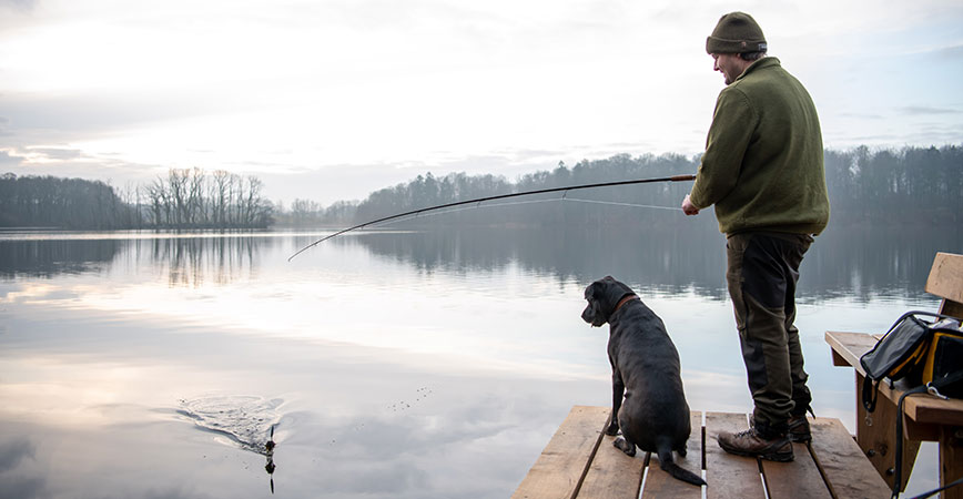 Dänemark mit dem Hund am Angelsee